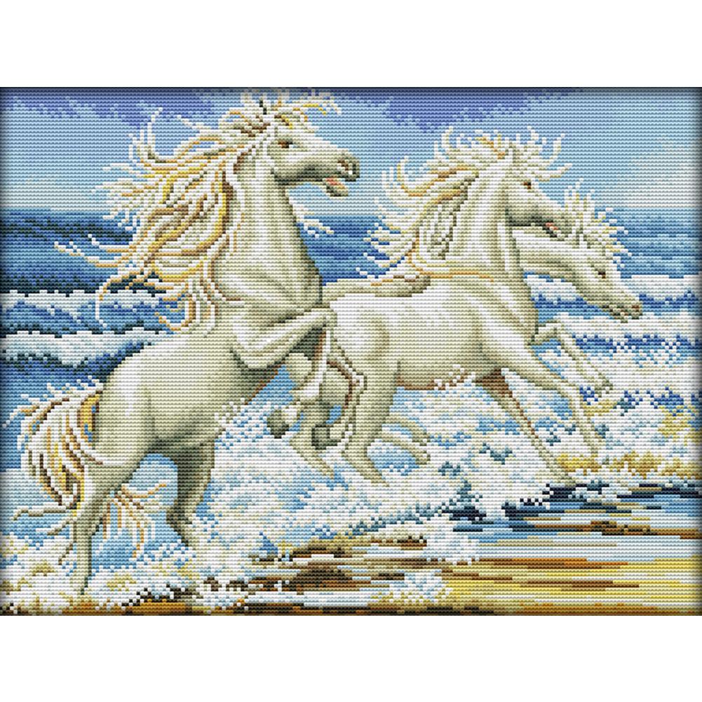 

White Horse - 14CT Stamped Cross Stitch - 42*33cm, 501 Original