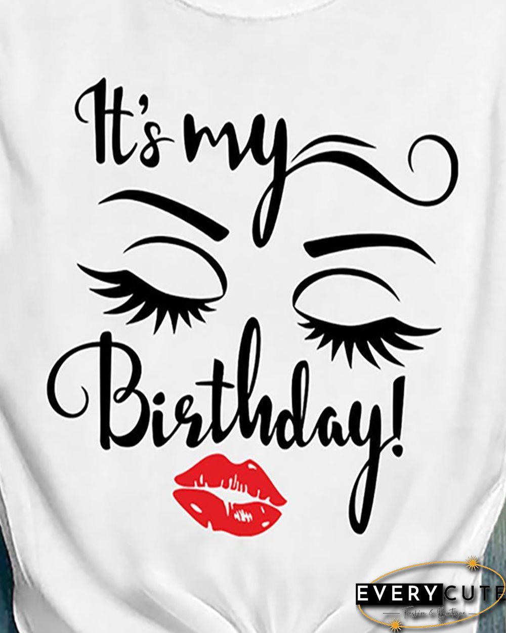 Letter / Lip / Eyelash Print Casual T-shirt P13187