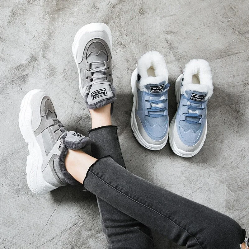 2020 Winter Warm Shoes Platform Woman Snow Boots Plush Female Casual Sneakers Faux Suede Leather Female Snowboots Warm Shoes Fur