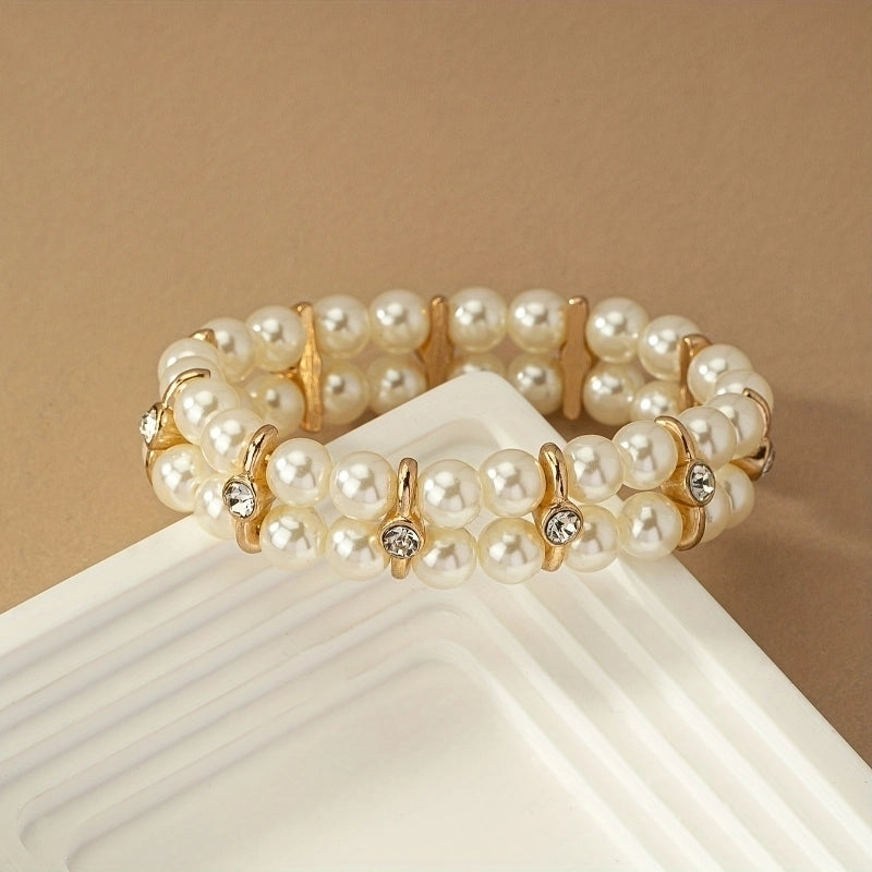 Elegant Lady Geometric Arylic Artificial Pearl Artificial Gemstones Rhinestones Patchwork Inlay Bracelets