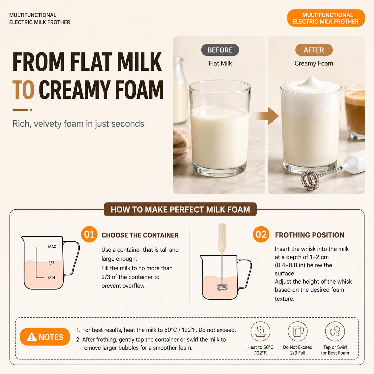 USB-C rechargeable electric milk frother