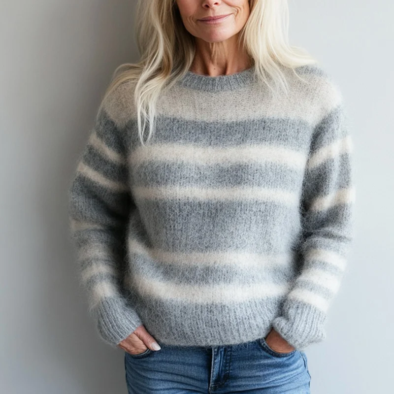 Geo Pattern Casual and Fashionable Crew Neck Soft Sweater
