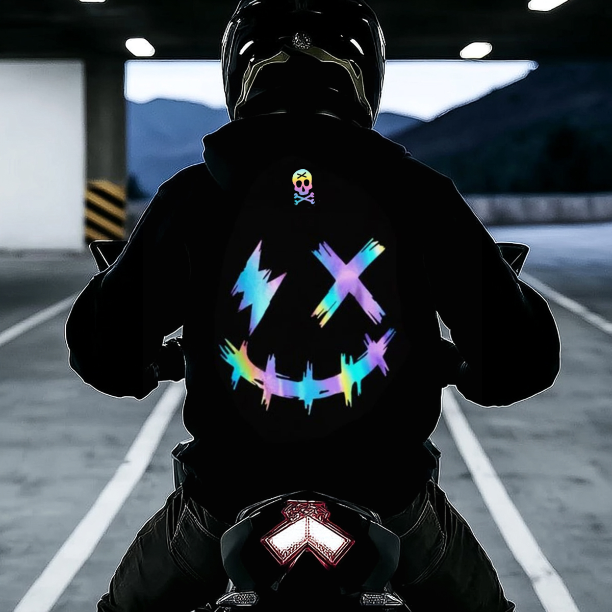 Reflective Laser Smiley Motorcycle Street Style Hoodie