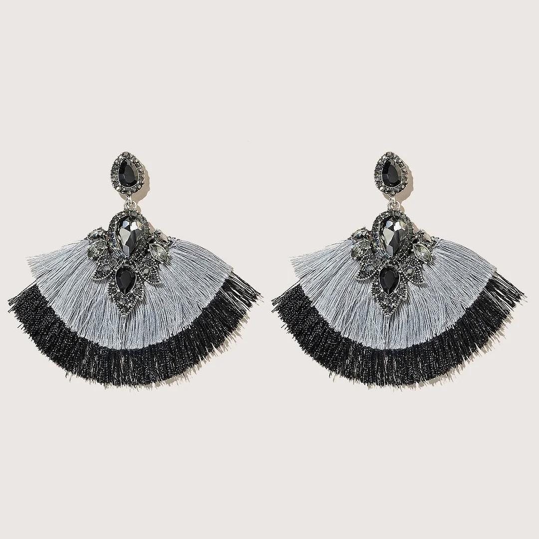 Women plus size clothing Diamond Skirt Fan Shape Tassel Earrings Wholesale Cheap Jewelry-Nordswear