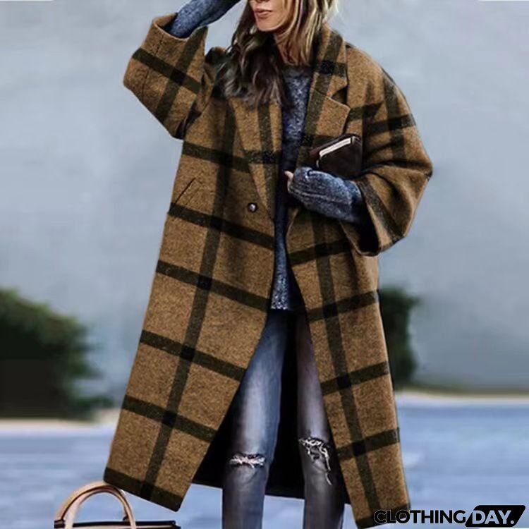 Women Fashion Autumn And Winter Long Sleeve Lapel Over Coat
