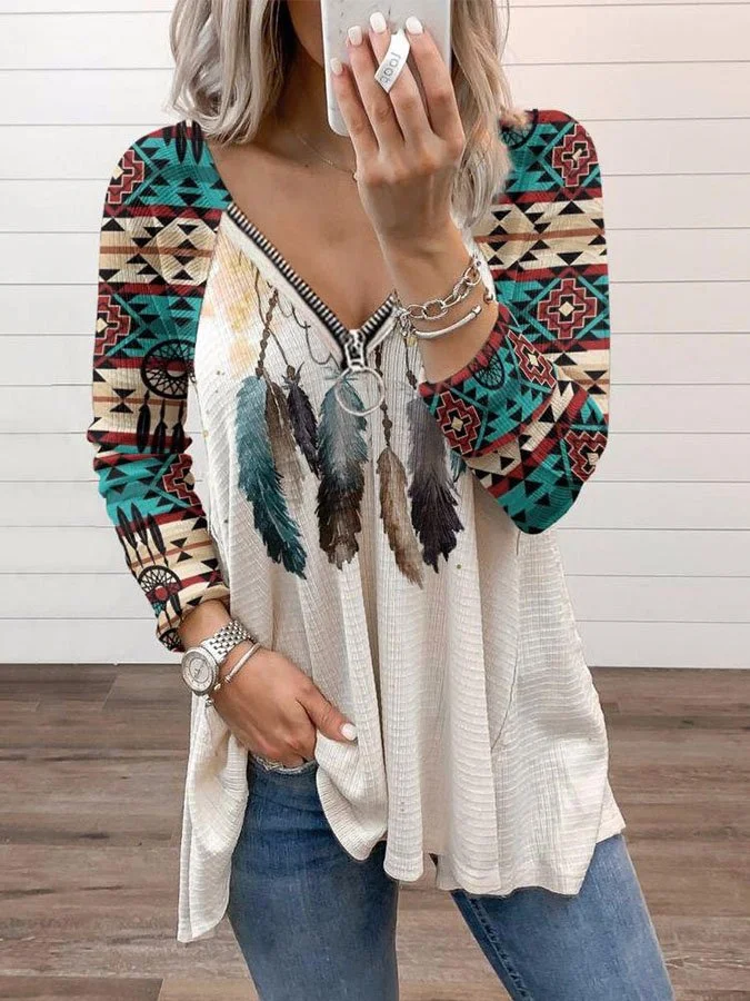 Casual Geometric Print Long Sleeve T-Shirt