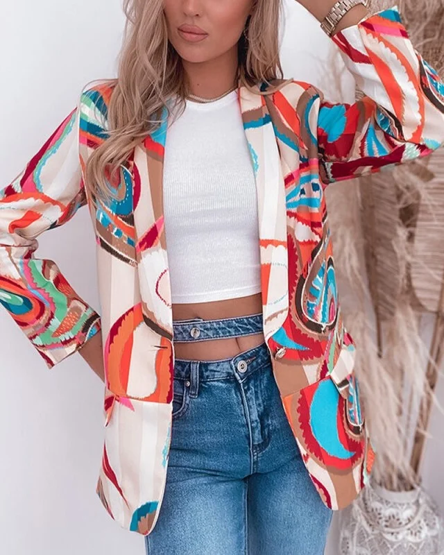 Women's Fashion Small Suit Plaid Print Jacket Flusfy