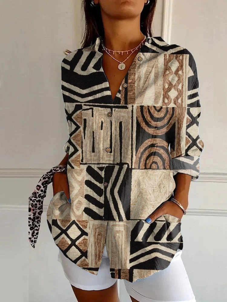 Vintage Mysterious Abstract Art PrintCasual Long-sleeved Shirt