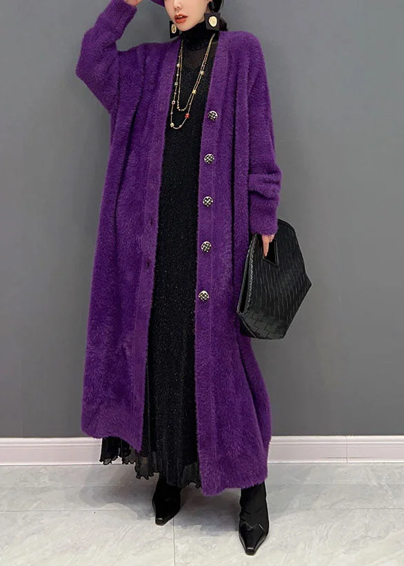 V-Neck Mink Yarn Knit Cardigan