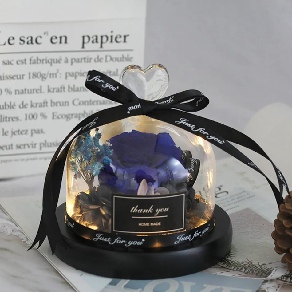 Tegooe DuHouse Forever Roses Preserved Real Flowers in Glass Dome Eternal Flower Gift for Her Valentines Day Anniversary B...