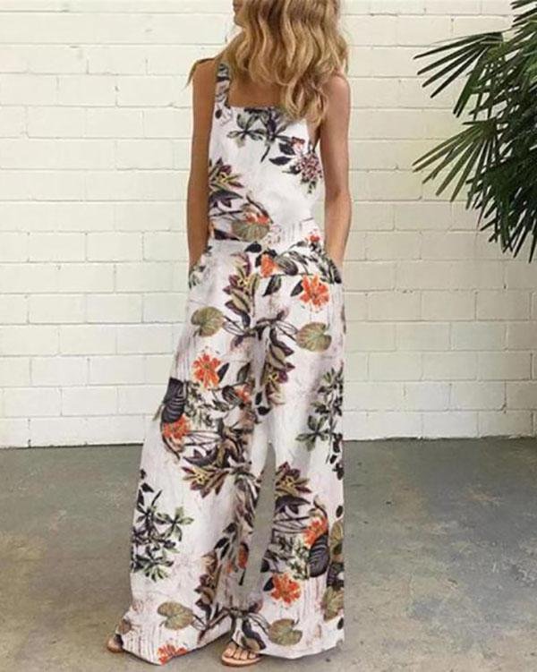 Sleeveless Floral Print One-Pieces Jumpsuit - Chicaggo