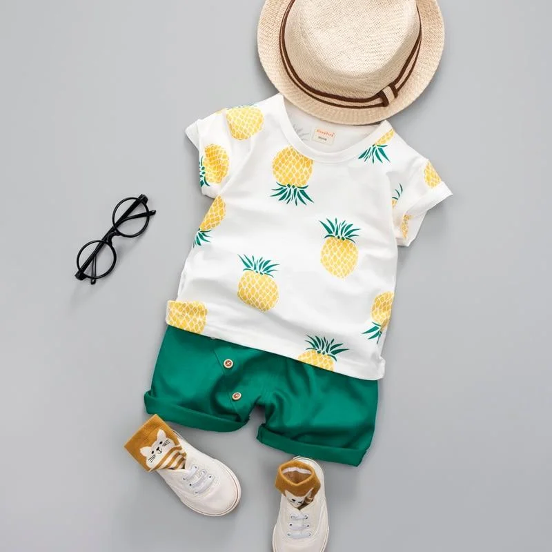 Baby Boys Girls Summer Clothes Fashion Cotton T-shirt Infant Printed Pineapple Suit for Children Top + Shorts Casual Outfits