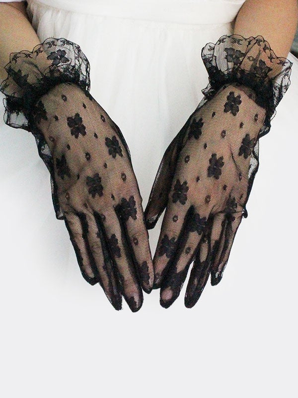 Lace Gloves Embroidered Semi-sheer handwear Novameme