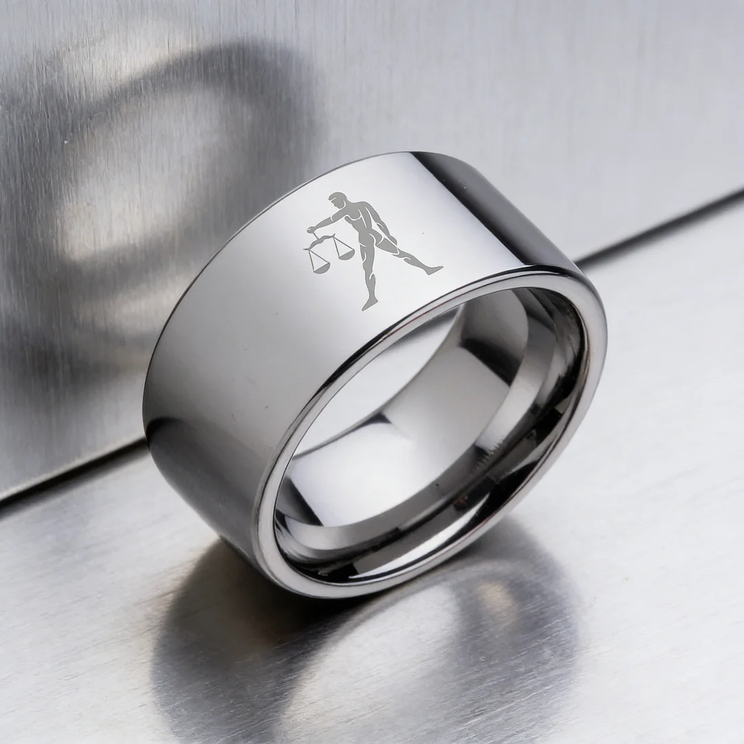 4MM 6MM 8MM 10MM Silver Flat Tungsten Wedding Bands Zodiac Libra Laser Couple Tungsten Carbide Rings