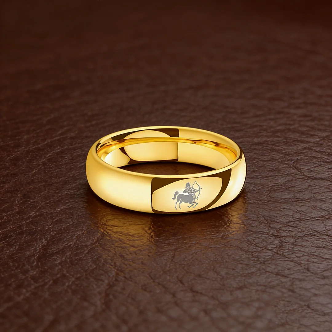 Men Women Sagittarius Tungsten Carbide Rings Prints Laser Design Domed Top Gold Tungsten Wedding Bands 4MM 6MM 8MM