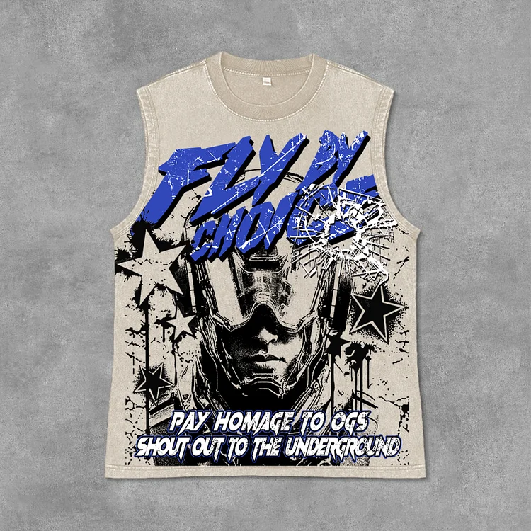 Fly By Choice Graphic Print Acid Washed Sleeveless Tank Top SOPULA