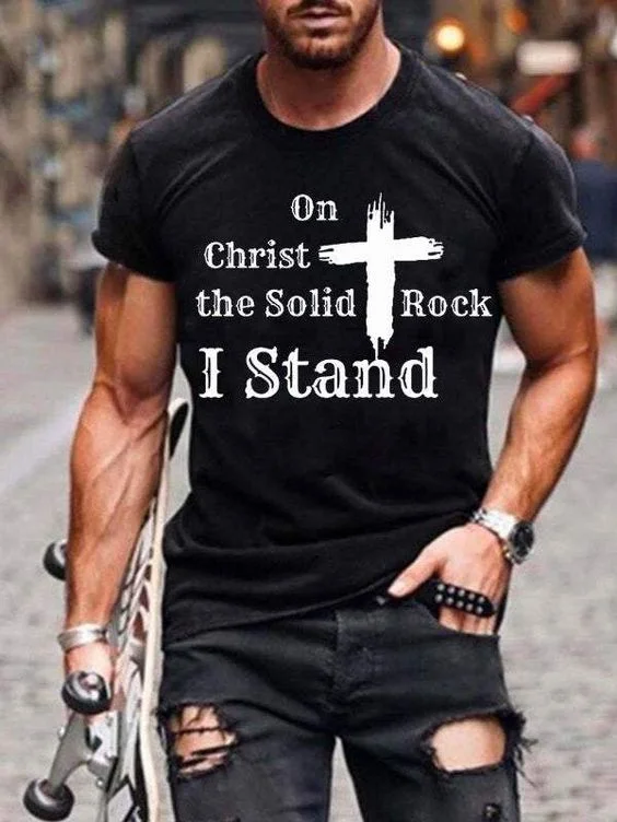 On Christ The Solid Rock I Stand Print Men's T-shirt