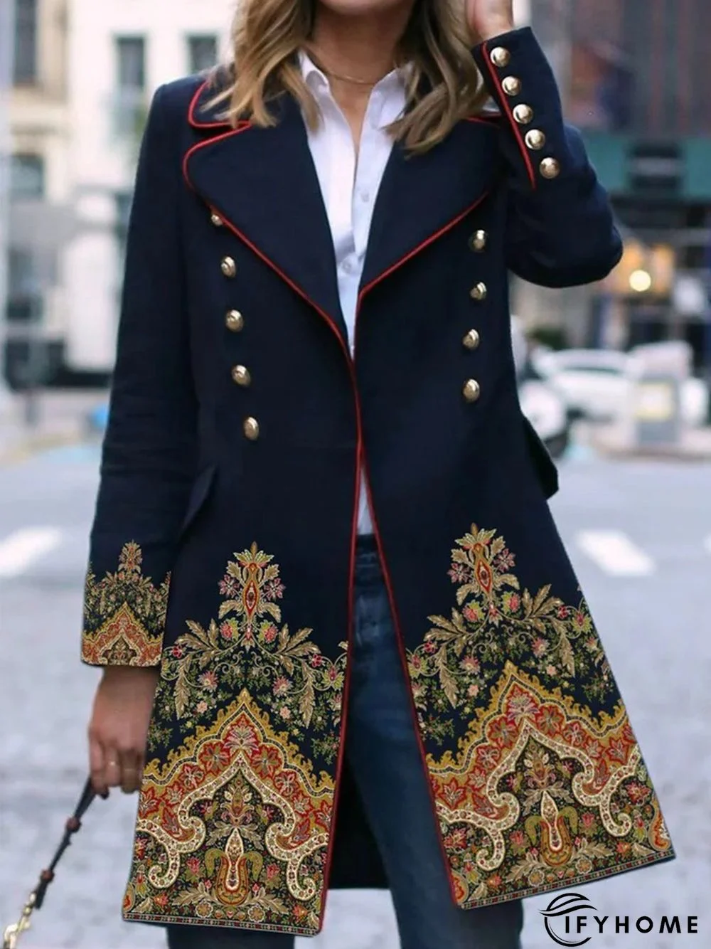 Paisley Buckle Long Sleeve Lapel Collar Casual Jacket | IFYHOME