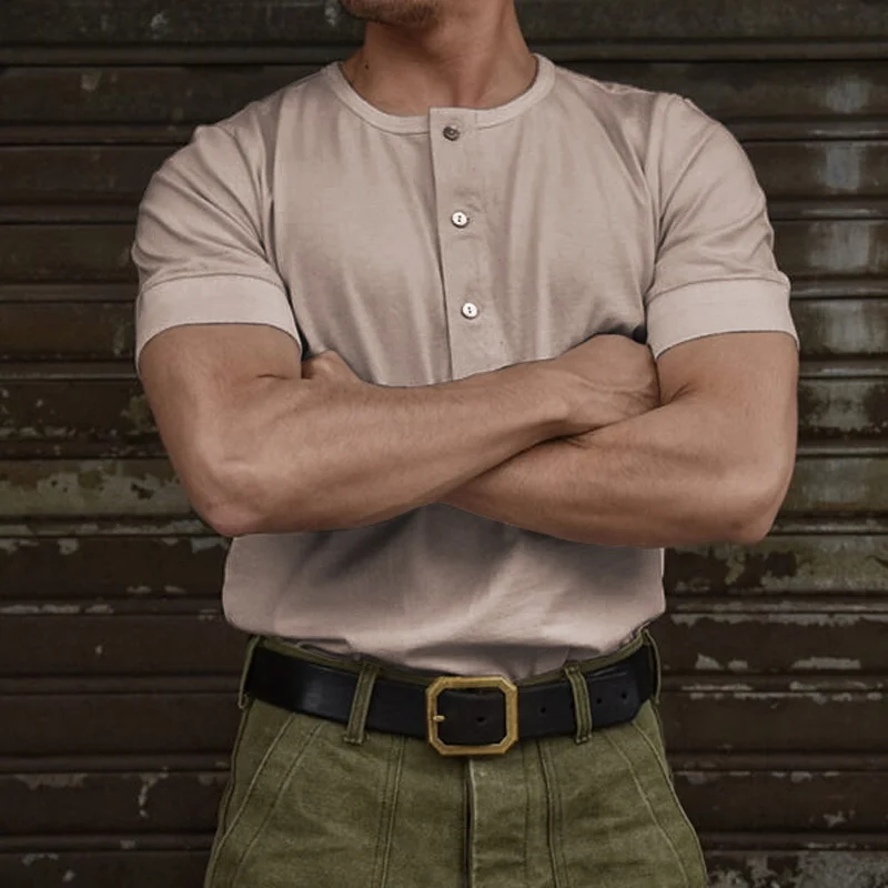 Mens classic retro plain round neck polo shirt