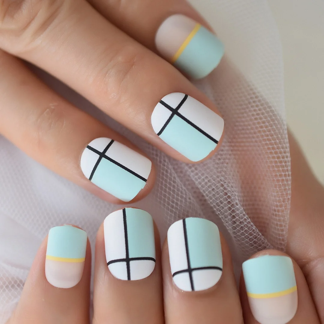 Natural Nude Purple French False Fake Nails Press on Leopard Nails Art Tips Daily Office Finger Wear Manicure Tool 515-Nail Inspo