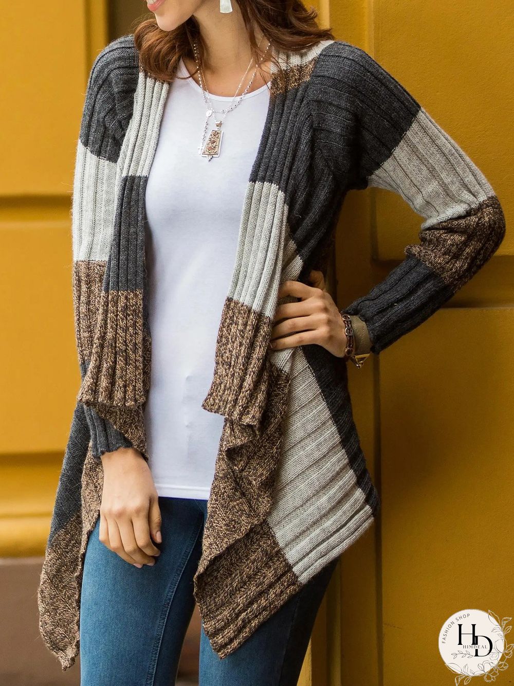 Women Casual Color Block Winter Asymmetric Mid-weight Micro-Elasticity Long sleeve