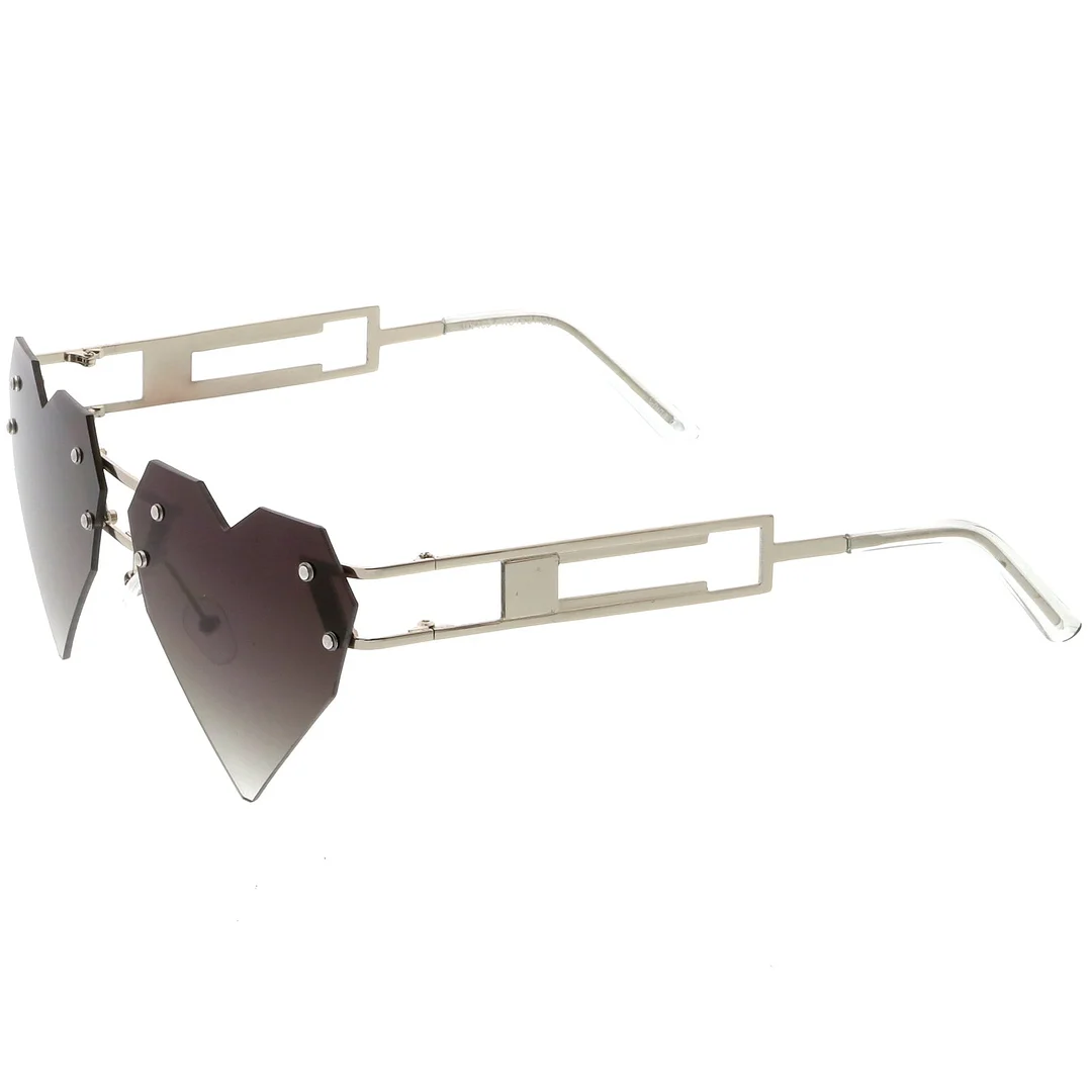 Oversize Laser Cut Heart glasses With Metal Arms Rivet Tinted Lens 60mm