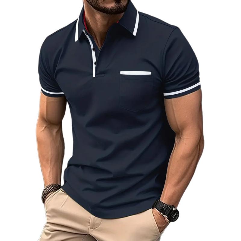 Men's Contrast Color Short Sleeve Button Down Polo Shirt