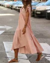 Summer Long V-Neck Boho Chic Dress Casual Holiday Beach Dress Loose Short Sleeve Dresses