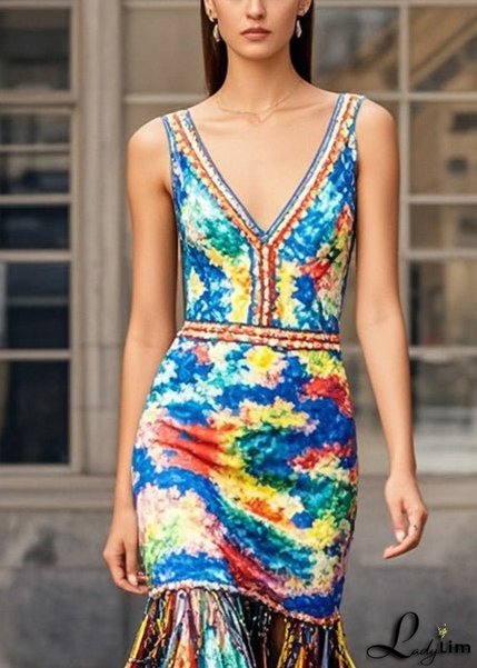 Beautiful Multicolou Print Knit Dresses Tasseled Summer