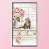 11CT Pink Flower Cat - Stamped Cross Stitch 35*20cm/13.78*7.87in