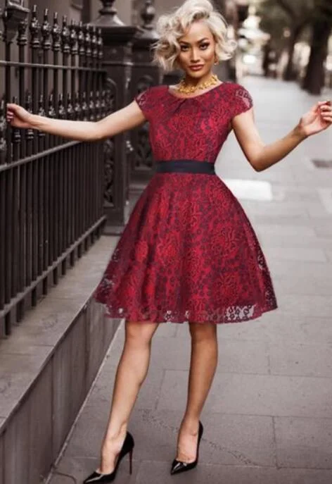 Gorgeous Red Lace Short Homecoming Dress Online - lulusllly