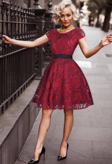 Gorgeous Red Lace Short Homecoming Dress Online - lulusllly