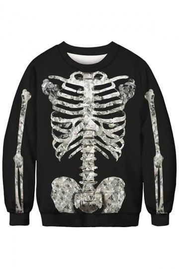 Crew Neck Long Sleeve Skeleton Print Halloween Sweatshirt-elleschic