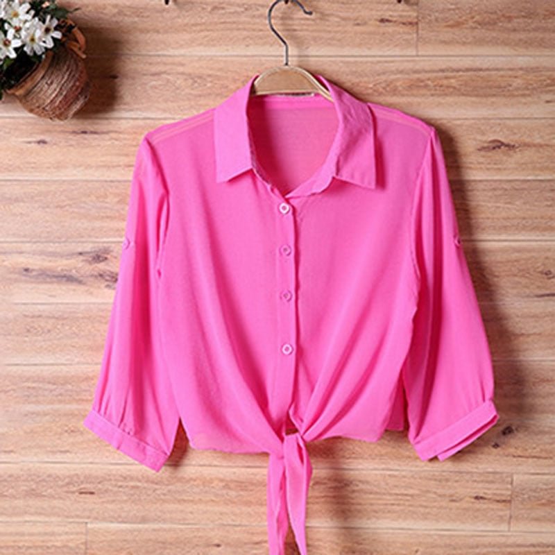 2022 Summer Half Sleeve Buttoned Up Shirt Women's Coat Female Sun Protection All-match Thin Short Sleeve Chiffon Cardigan 13556