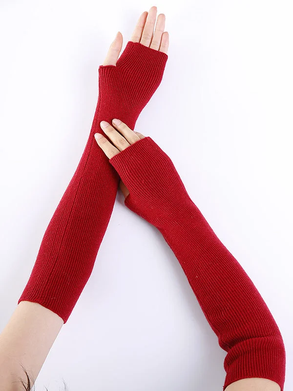 Knitted 7 Colors Sleevelet Gloves-RED