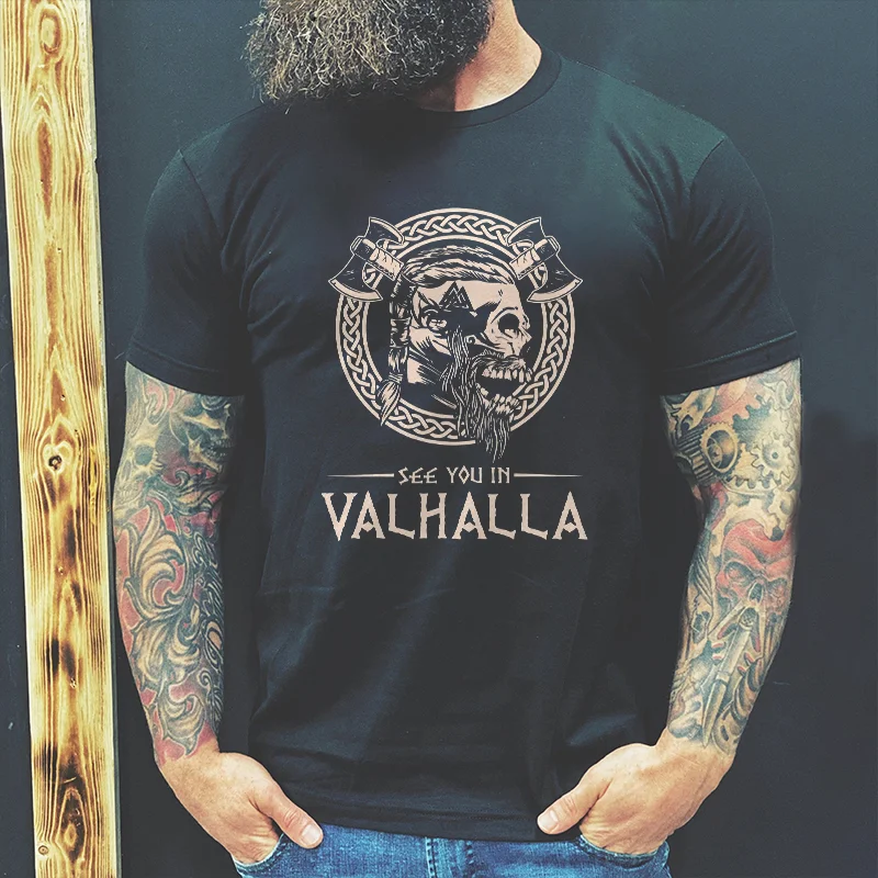 Livereid See You In Valhalla Skull Printed Men's T-shirt - Livereid