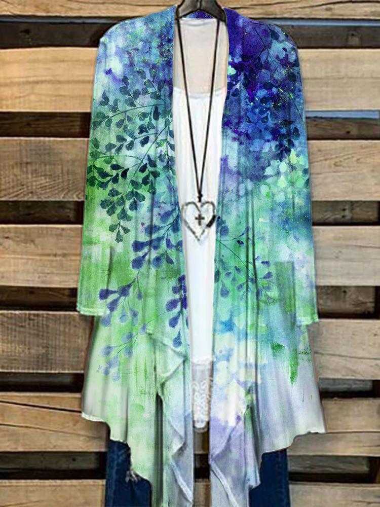 Leaves Gradient Watercolor Art Flowy Cardigan wearshes