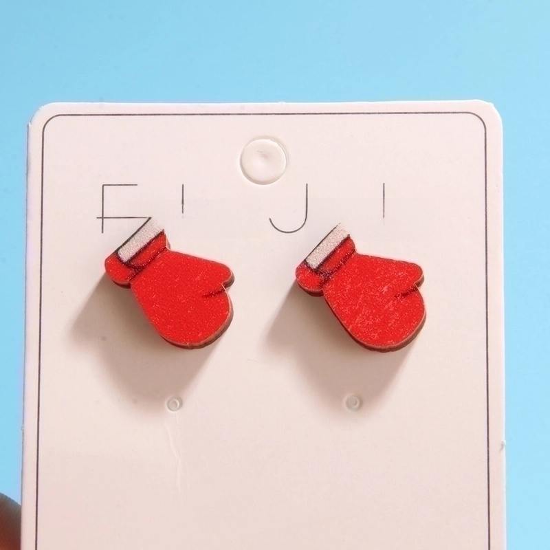 1 Set Cute Minimalist Christmas Tree Santa Claus Sock Printing Wood Ear Studs