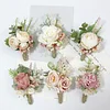 10PCS Morandi Wedding Catering Bridal Groom Guests Corsage Boutonniere Wrist Artificial Flower Bouquets