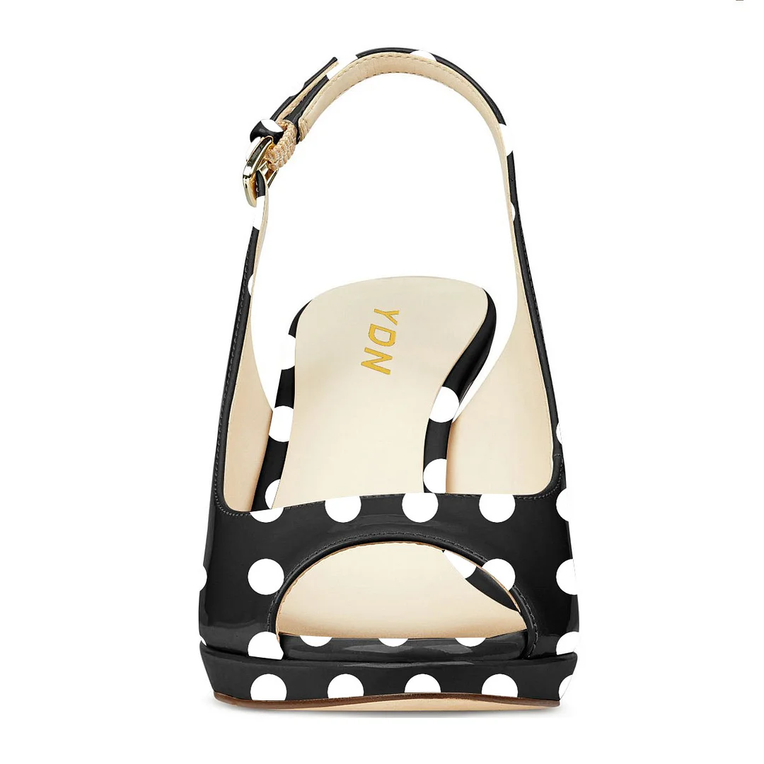 Black & White Polka Dot Patent Leather Platform Slingback Sandals