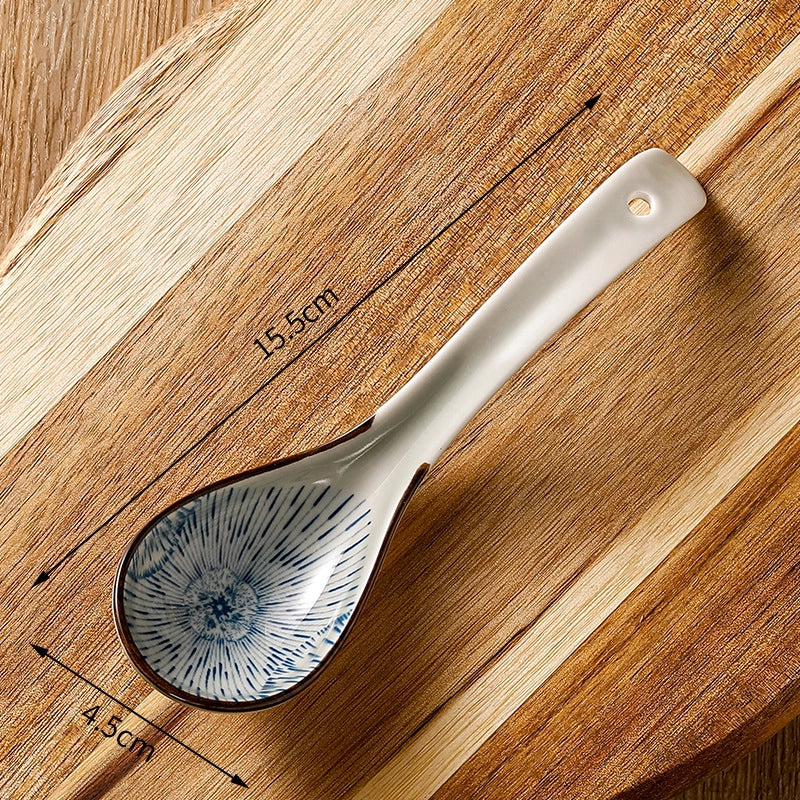 Japanese-style Small Spoon Ceramic Spoon Household Blue And White Porcelain Soup Spoon Creative Cute Pattern Spoon