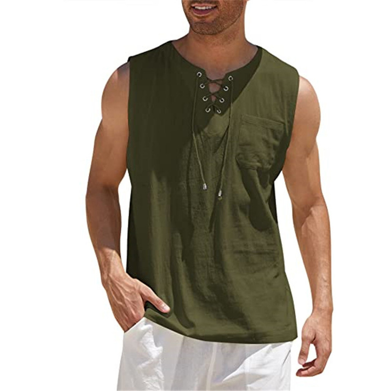  Men's Casual Sleeveless Vest with Lace-Up Front Design for Summer