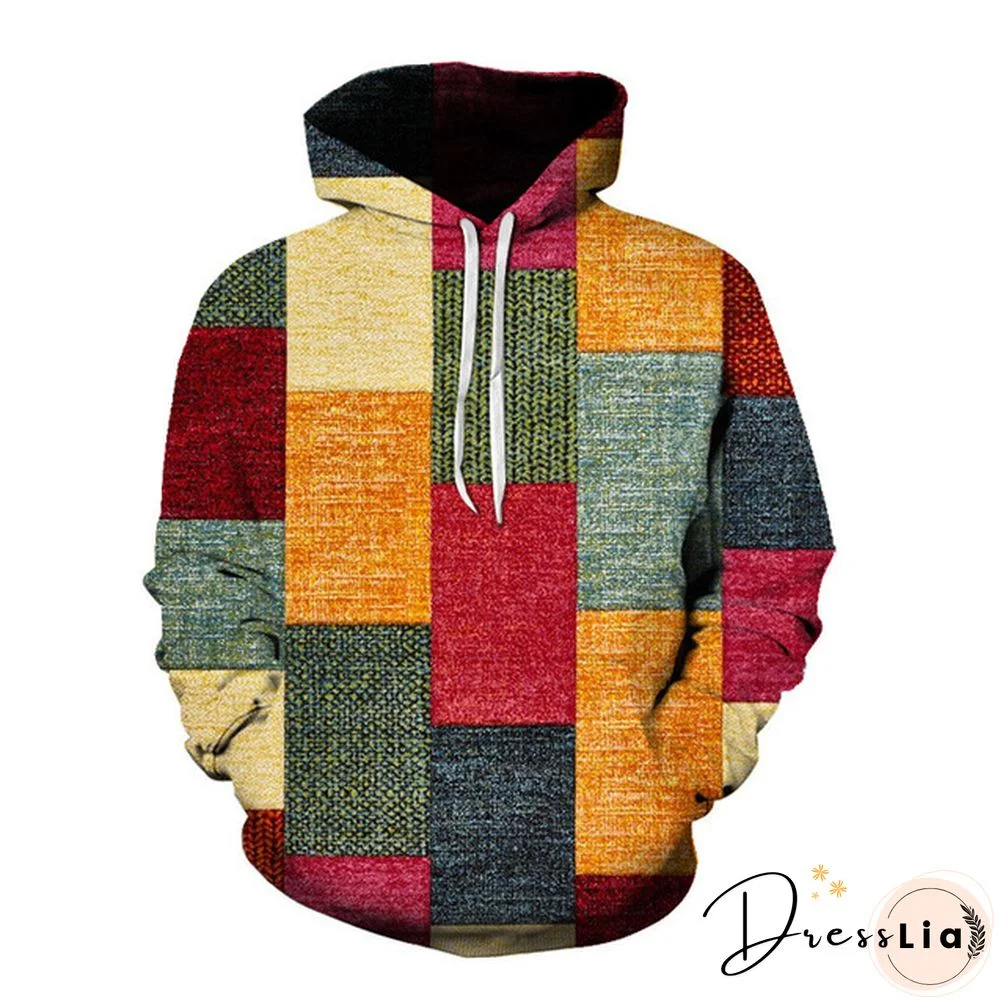 Men's Color Block Print Pullover All-match Sweatshirt