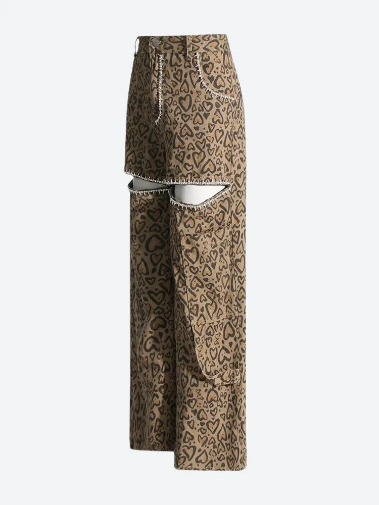 Brownm Leopard Embellished Cut Out Pants