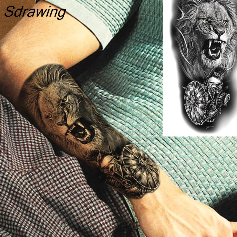 Sdrawing Realistic Black Devil Temporary Tattoos For Men Adult Tiger Pirate Skeleton Vampire Fake Tattoo Forearm Scary Tatoo Joker
