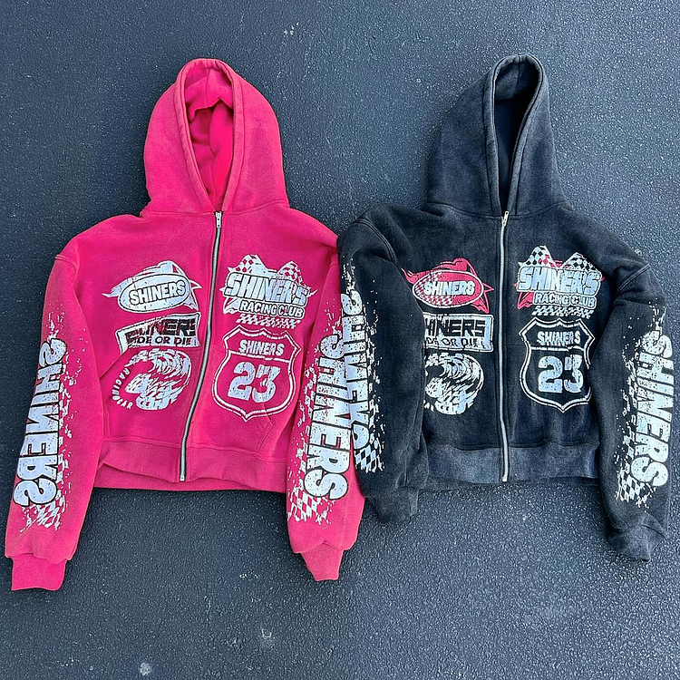 Simpfit Schwerer Vintage-Kapuzenpullover mit Motorrad-Grafik und Acid-Wash-Print in Übergröße