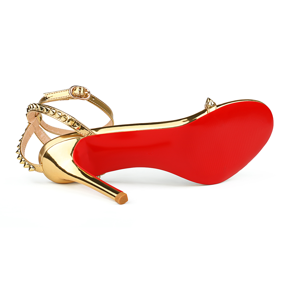 100mm Women's Sandals Stiletto Red Bottom High Heels Open Toe Ankle Strap Rivet Studs Shoes-MERUMOTE