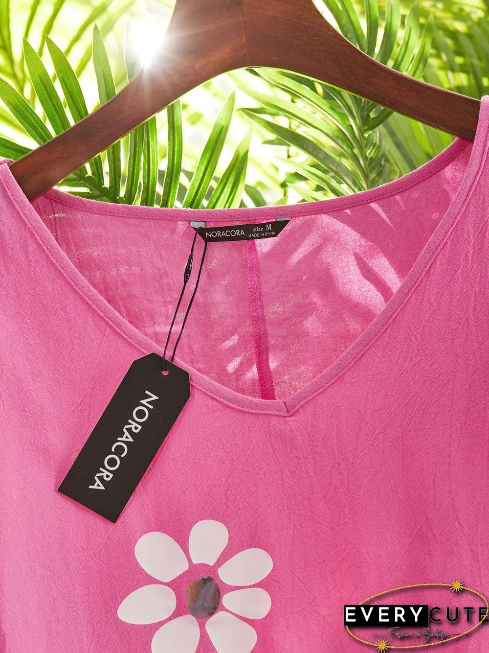 Casual Floral V Neck Loosen Short Sleeve Tops