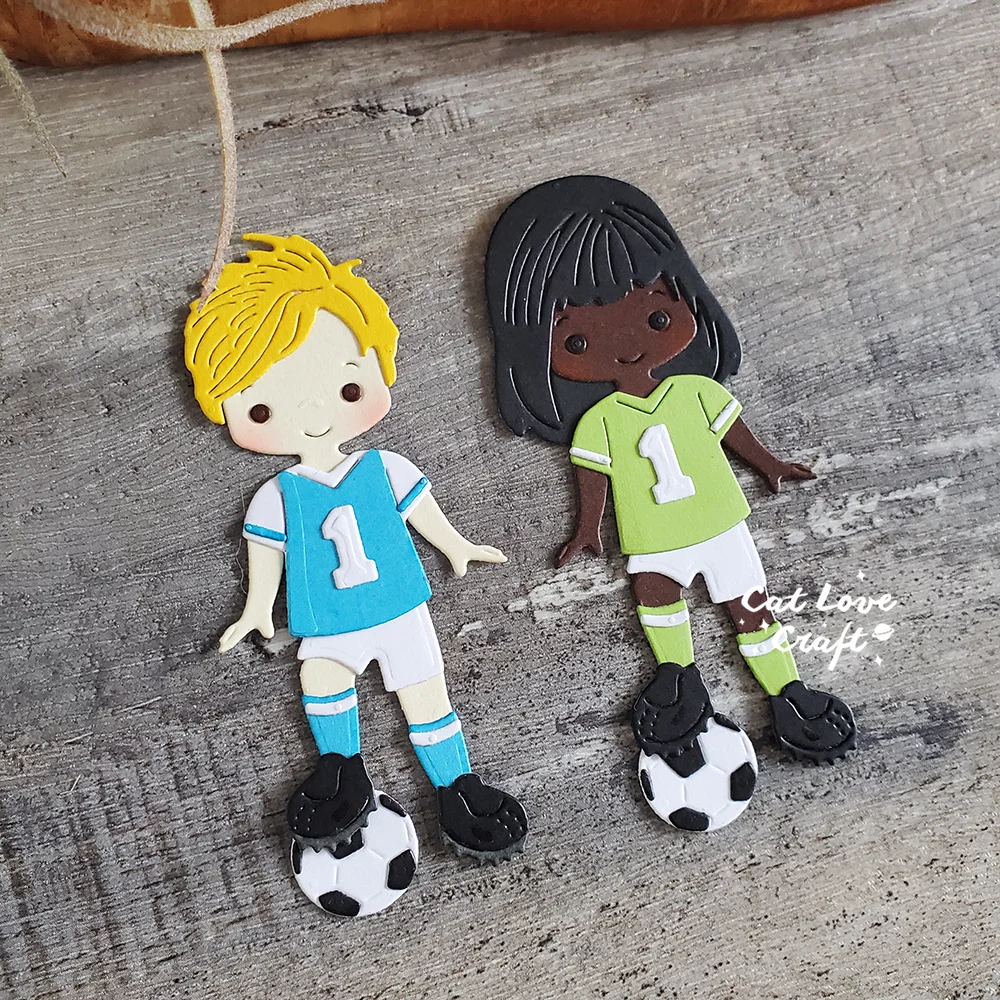Nigikala Soccer player Boy Girl Metal Cutting Dies Scrapbooking Stencil Die Cuts Card Making DIY Craft Embossing New Die For 2023