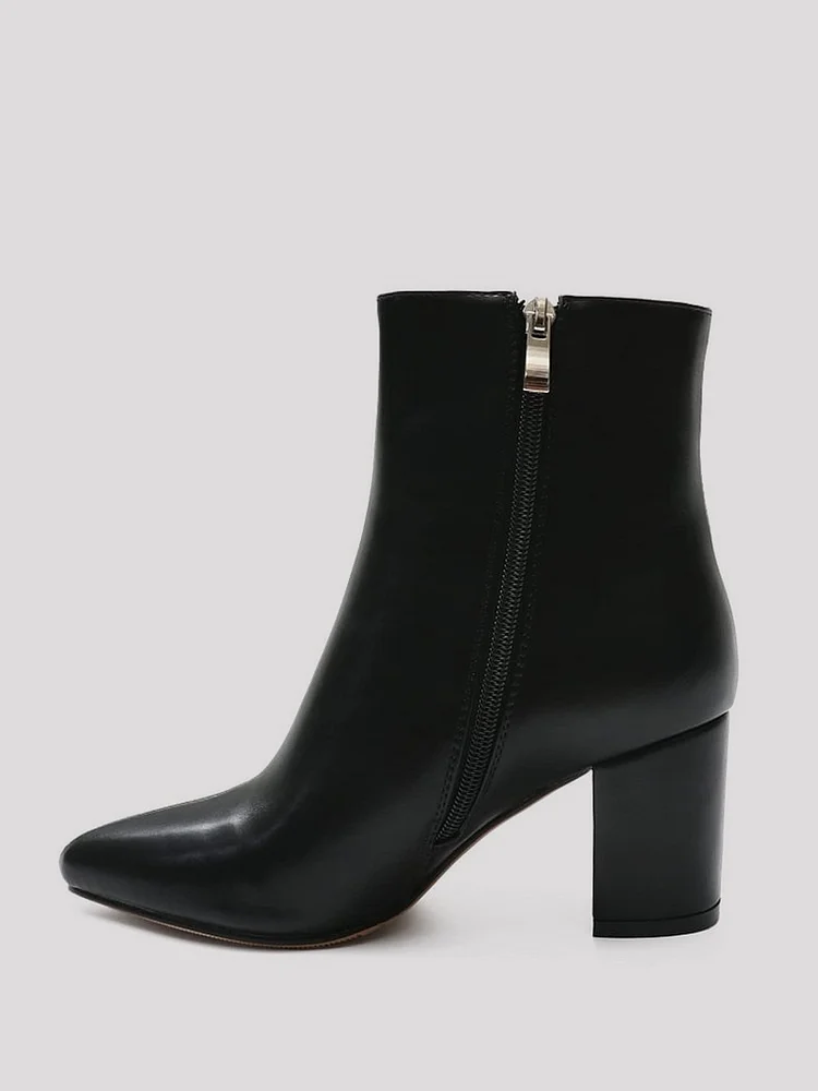 75mm Women's Ankle Booties Chunky Block Heel Pointed Toe Zipper Apricot Bottom Boots